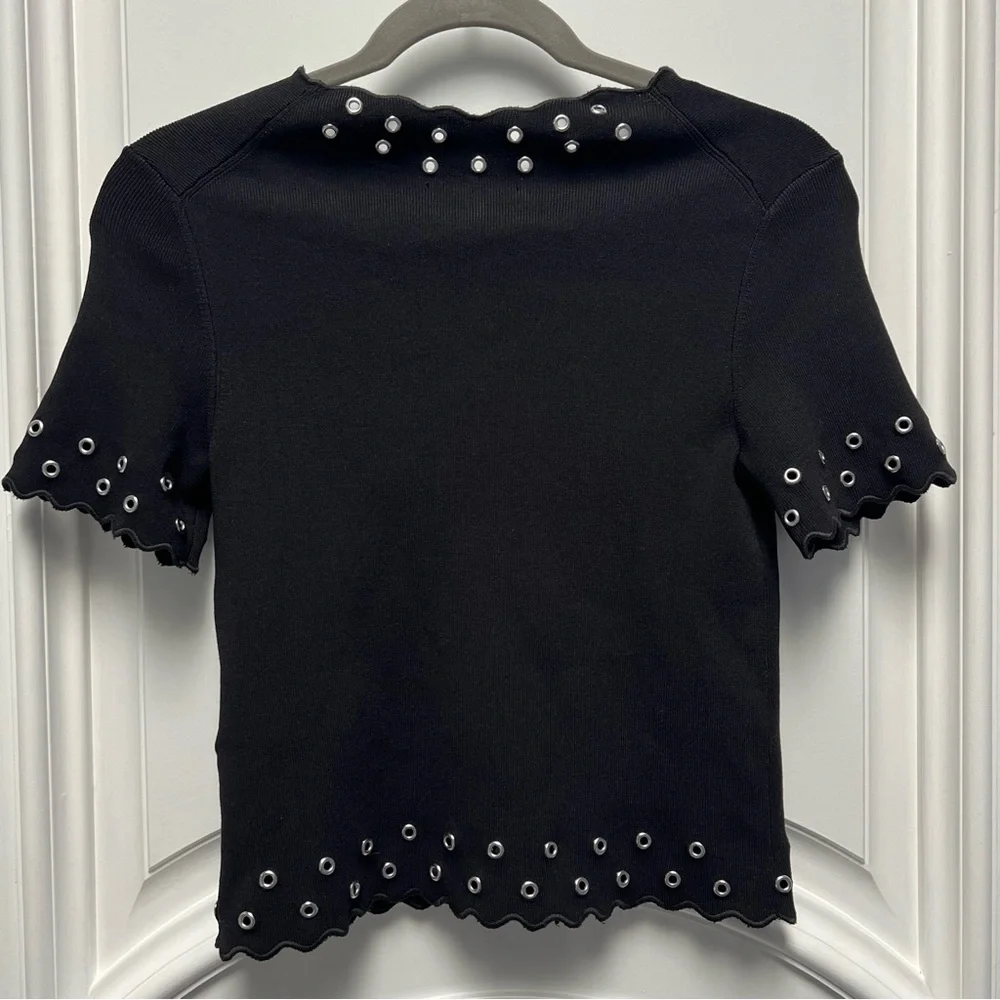 Maje Moleillety Grommet/Eyelet Cardigan w/ small unraveled bottom section - Picture 8 of 11